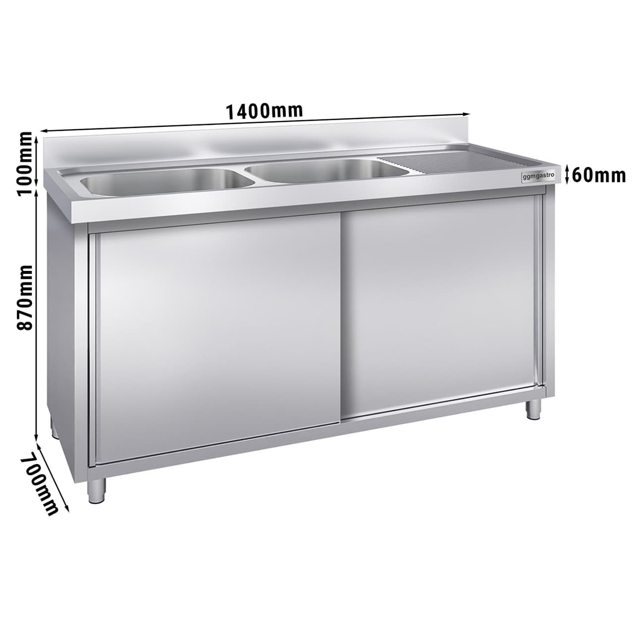 Spülschrank PREMIUM - 1400x700mm - mit 2 Becken links