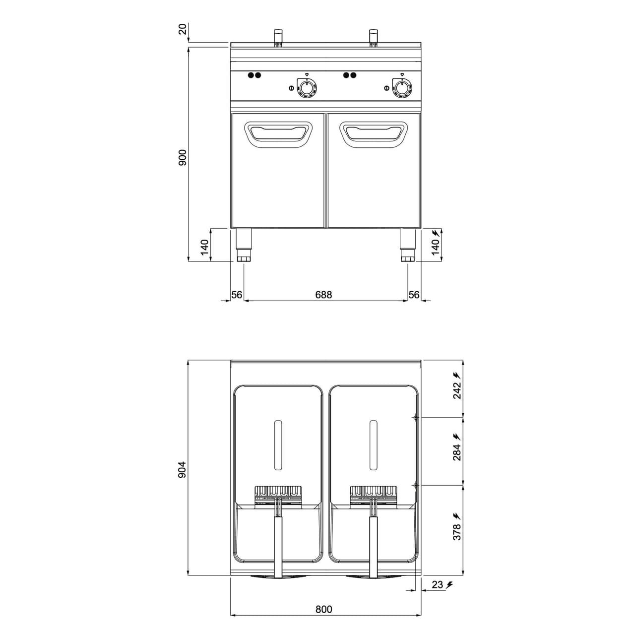 Elektro Doppelfritteuse - 22+22 Liter - 44 kW