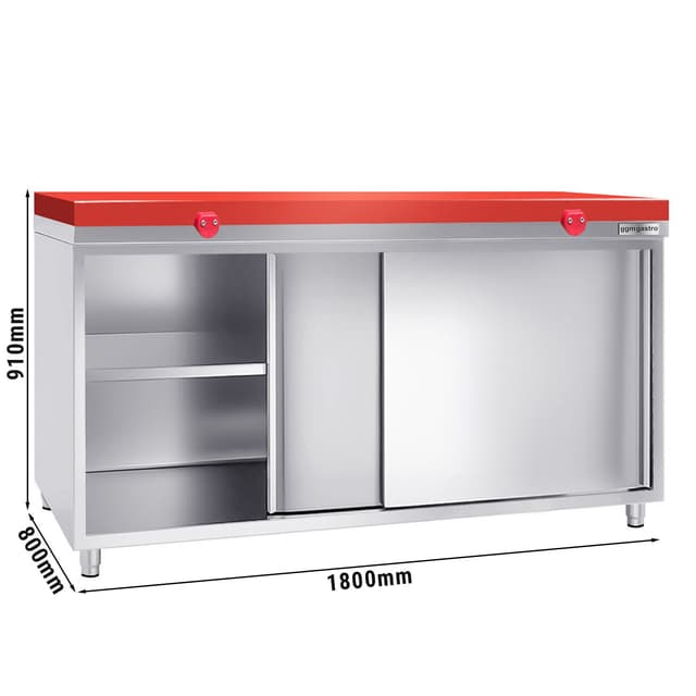 Edelstahl Arbeitsschrank PREMIUM - 1800x800mm - mit Schiebetür ohne Aufkantung inkl. Schneidplatte