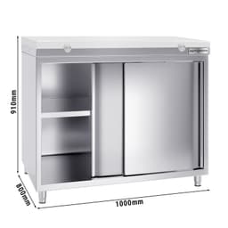 Edelstahl Arbeitsschrank PREMIUM - 1000x800mm - mit Schiebetür ohne Aufkantung inkl. Schneideplatte