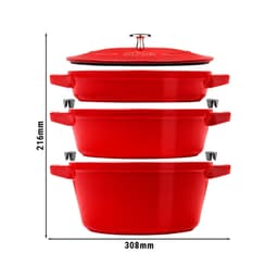 STAUB | STACKABLE SET - Kochtopfset - 3-tlg - Ø 240mm - Gusseisen - Kirsch-Rot