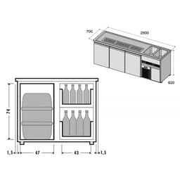 Biertheke Premium PLUS - 2500x700mm - 3 Türen