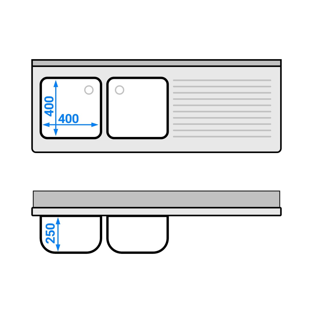 Spülschrank - 1600x600mm - mit 3 Schubladen & 2 Becken links