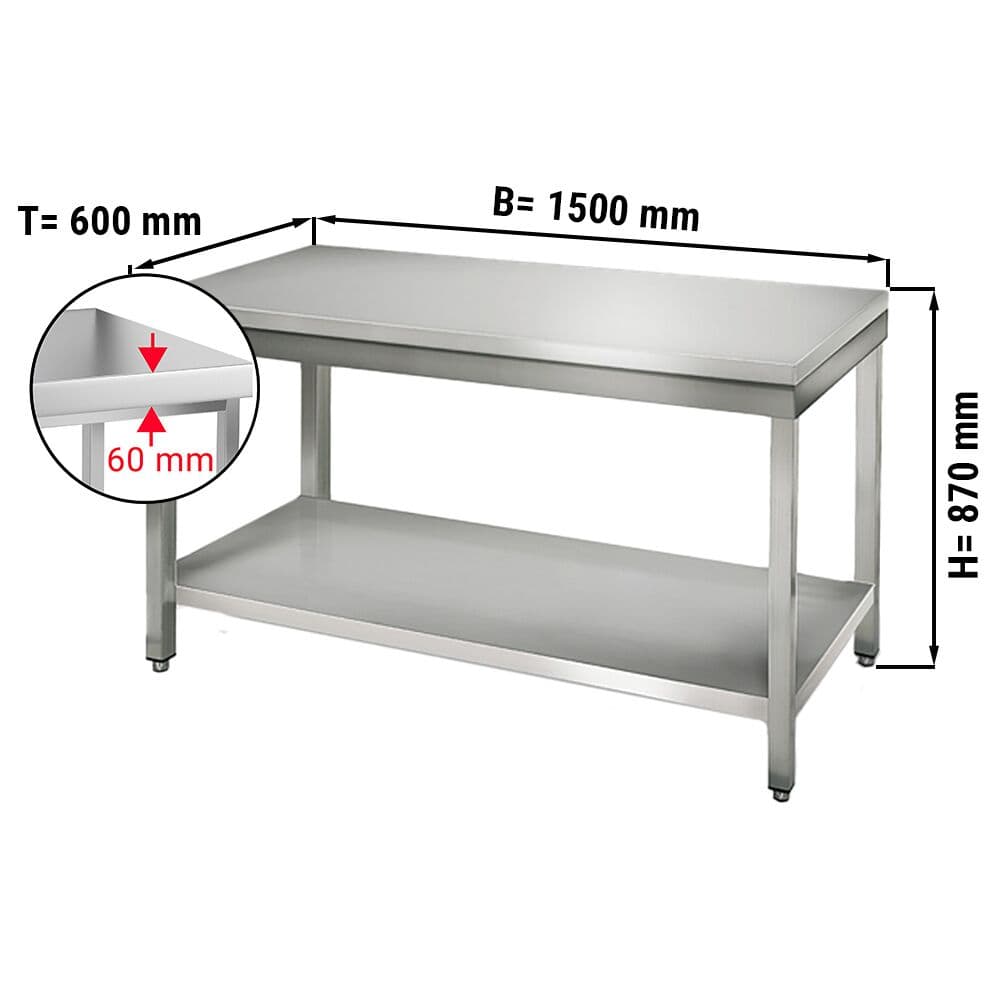 Edelstahl Arbeitstisch ECO - 1500x600mm - mit Grundboden ohne Aufkantung