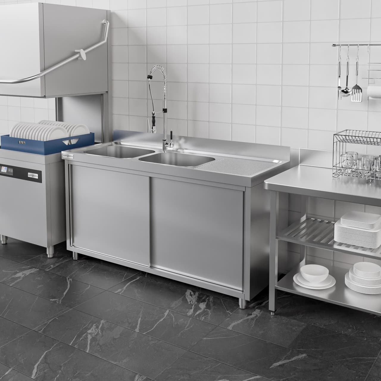 Spülschrank ECO - 1400x600mm - mit 2 Becken links