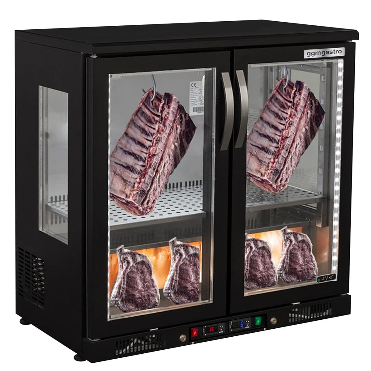 Dry Aging Fleischreifeschrank - 920mm - mit 2 Glastüren - Schwarz