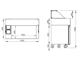 Zubereitungstisch - 1210mm - 1 Tür & 2 Schubladen - für 9x GN 1/6 Behälter - inkl. Crêpes-Gerät