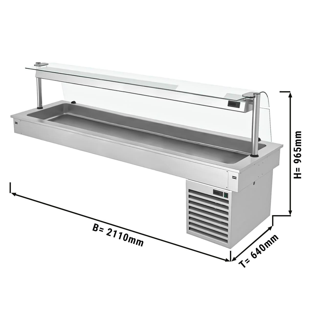 Einbau Kühlwanne - 2,1m - +2 ~ +8 °C - 6x GN 1/1 - mit Glas-Hustenschutz