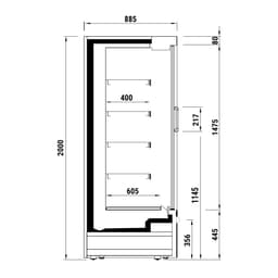 Wandkühlregal - 1330mm - 711 Liter - mit isolierten Glastüren & 4 Ablagen