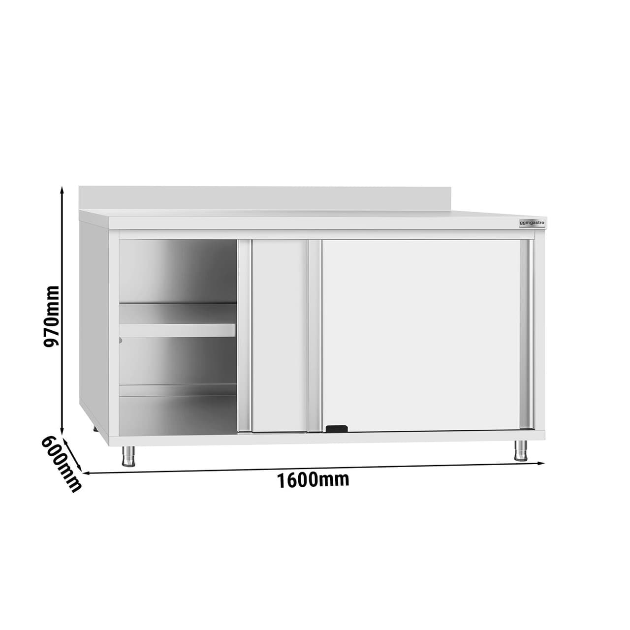 Edelstahl Arbeitsschrank ECO - 1600x600mm - mit Schiebetür und Aufkantung