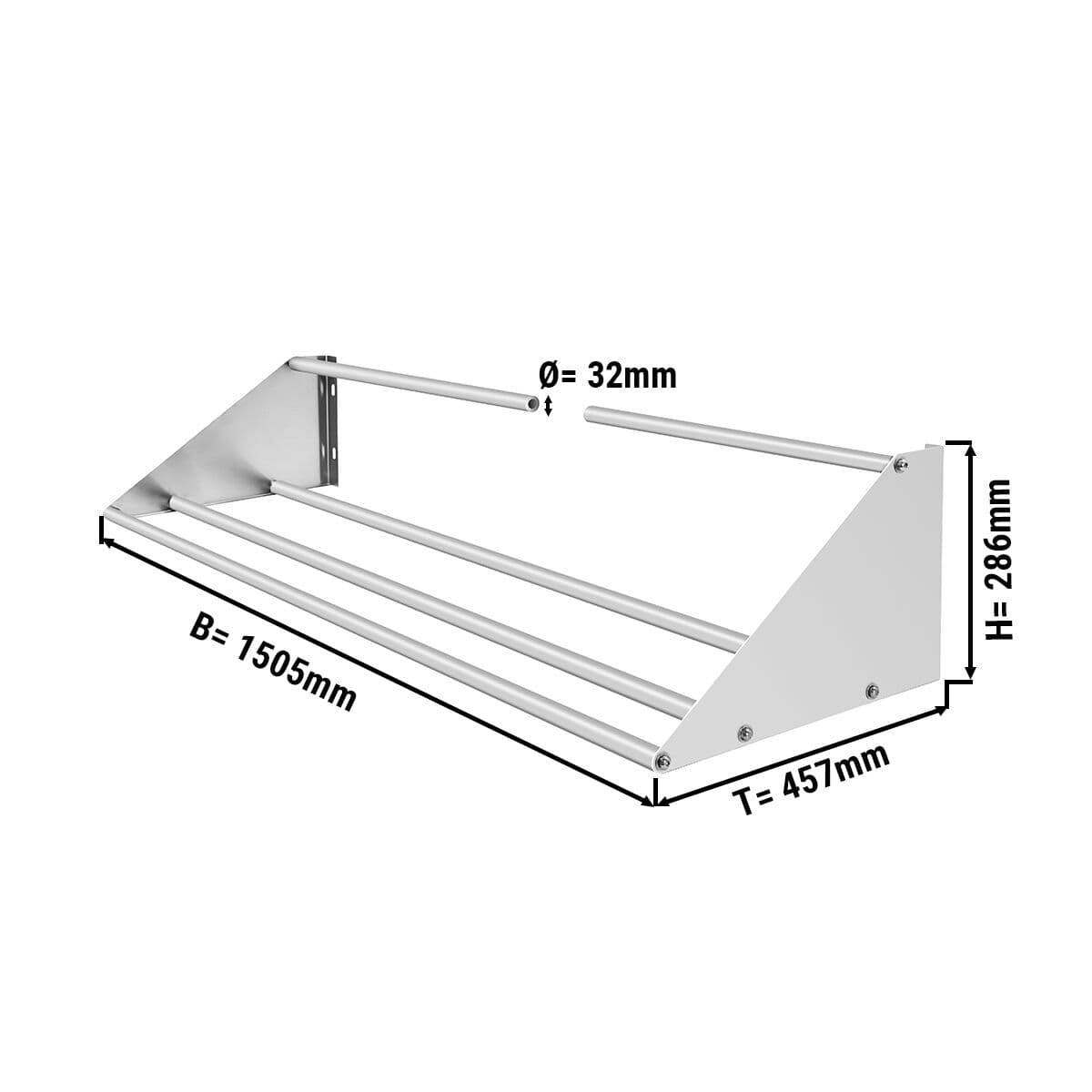 Wandbord für Spülkörbe - 1500mm - 1 Ablage