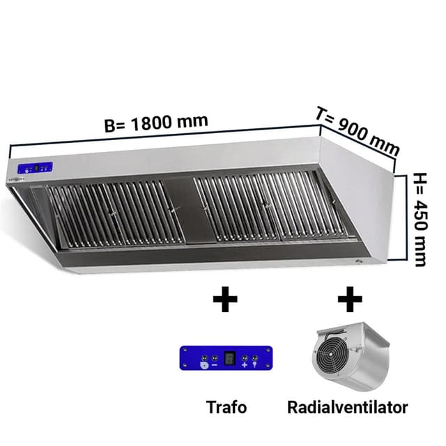 Wandhaube - 1800mm - mit Motor, Regler, Filter & Lampe