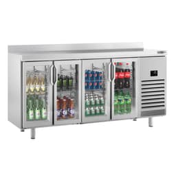 Bar- & Getränkekühltisch Premium PLUS - 2452x700mm - mit 4 Glastüren &  Aufkantung