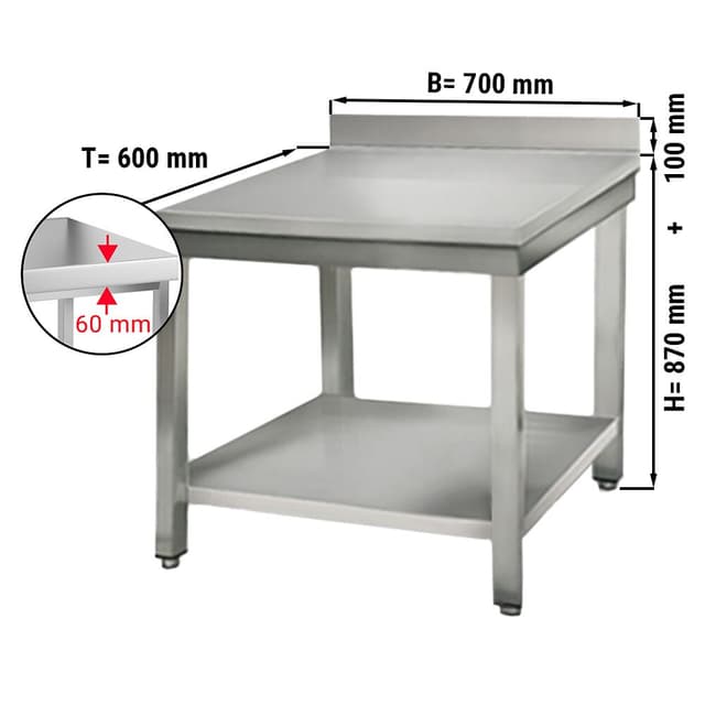 Edelstahl Arbeitstisch ECO - 700x600mm - mit Grundboden & Aufkantung