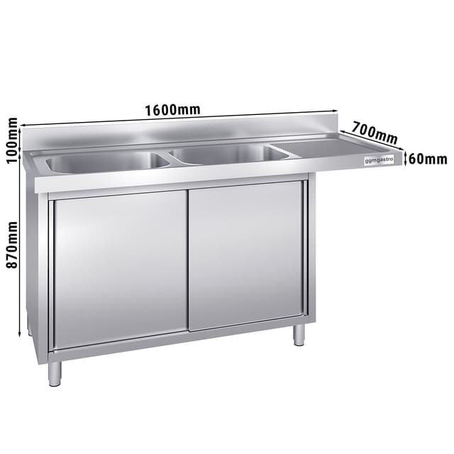 Spülmaschinen-Spülschrank - 1600x700mm - mit 2 Becken links