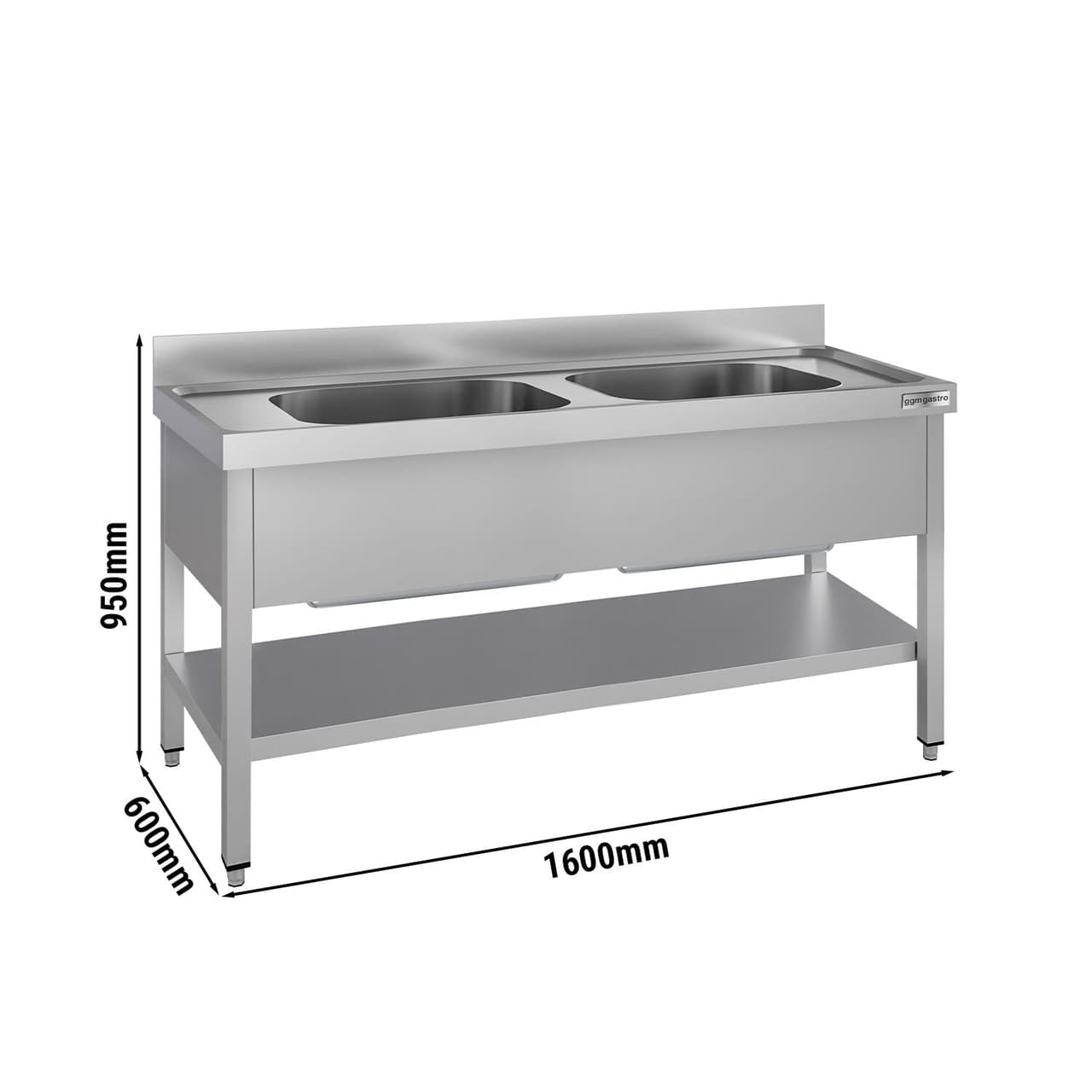 Topfspültisch ECO - 1600x600mm - mit Grundboden & 2 Becken