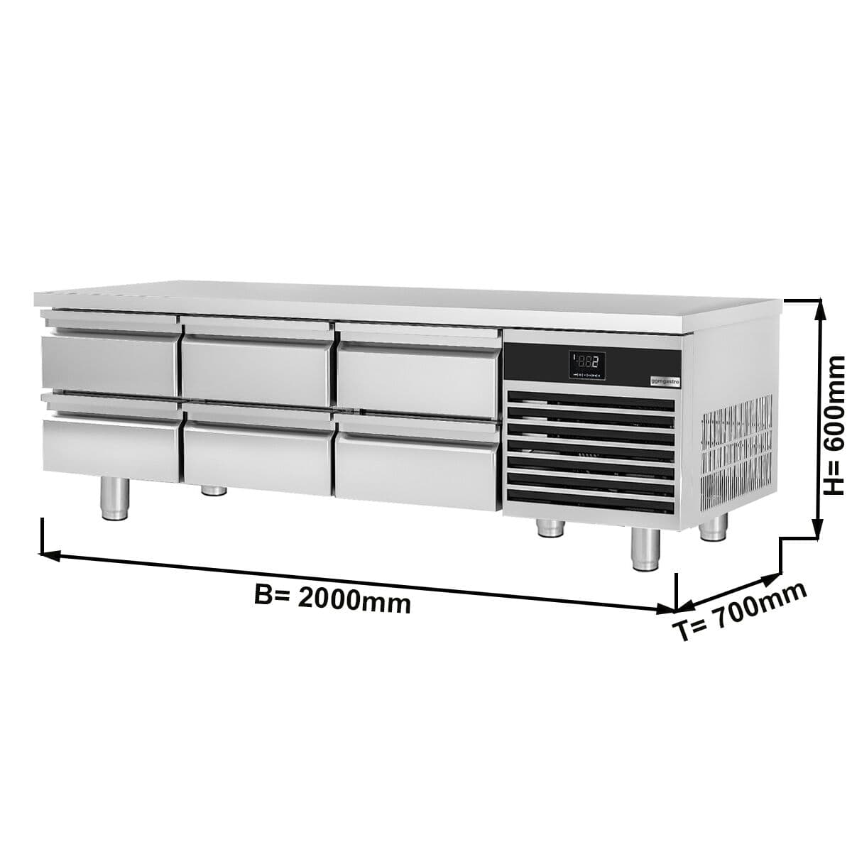 Kühlunterbau Premium - 2000mm - 210 Liter - 6 Schubladen