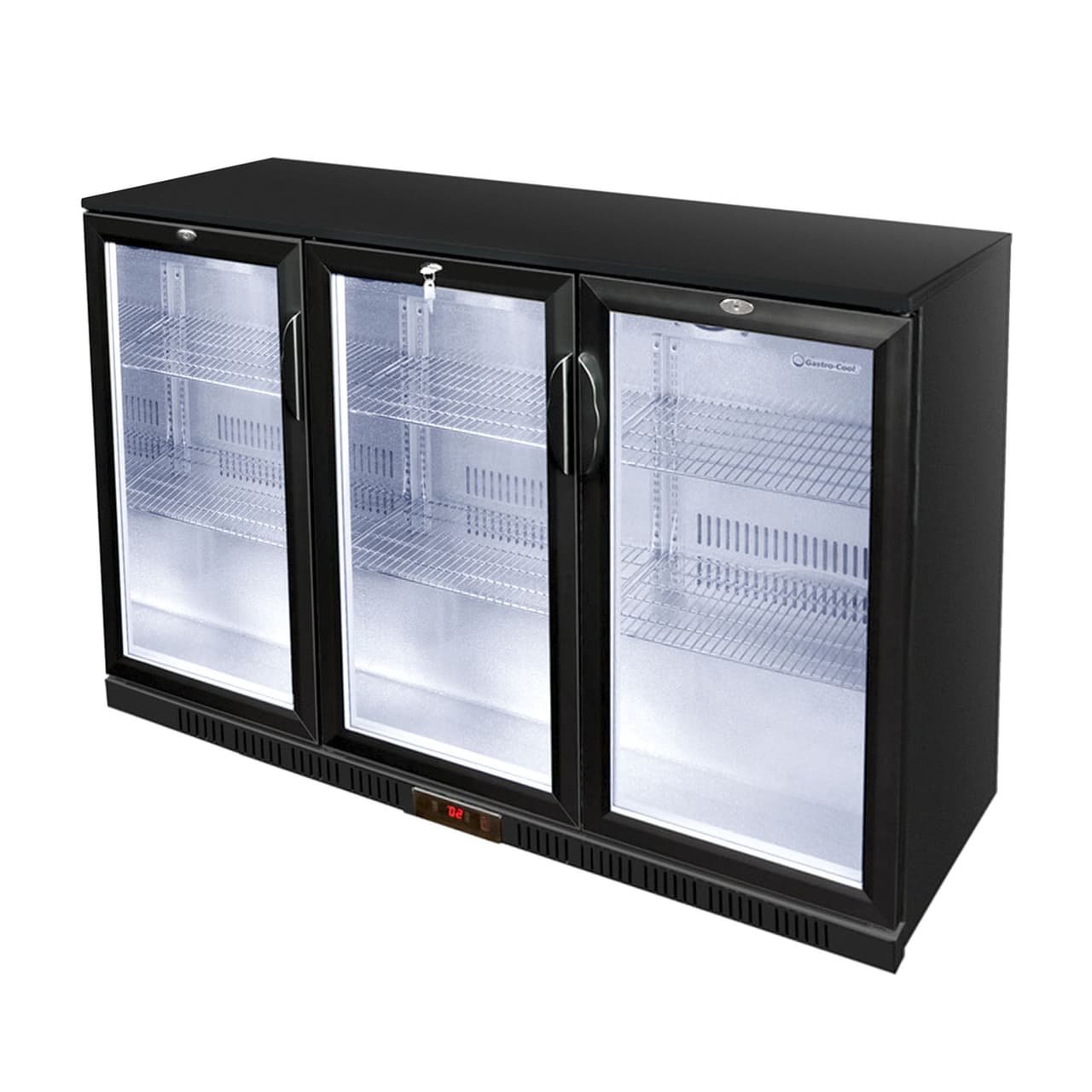 GASTRO-COOL | Barkühlschrank - 1350mm - 312 Liter - mit 3 Glasflügeltüren - Schwarz