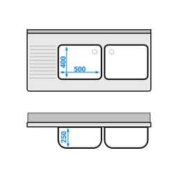 Spülschrank - 1400x700mm - mit Abfallbehälter & 2 Becken rechts