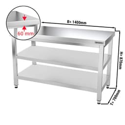 Edelstahl Arbeitstisch PREMIUM - 1400x700mm - mit Grundboden & Zwischenboden