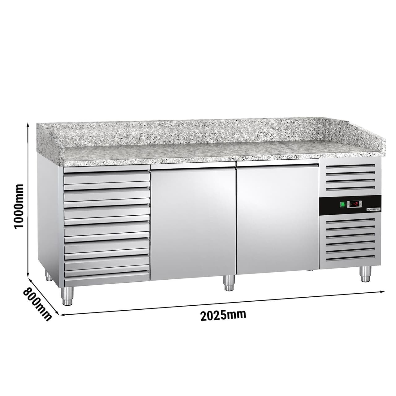 Pizzakühltisch ECO - 2000x800mm - mit 2 Türen & 7 Schubladen