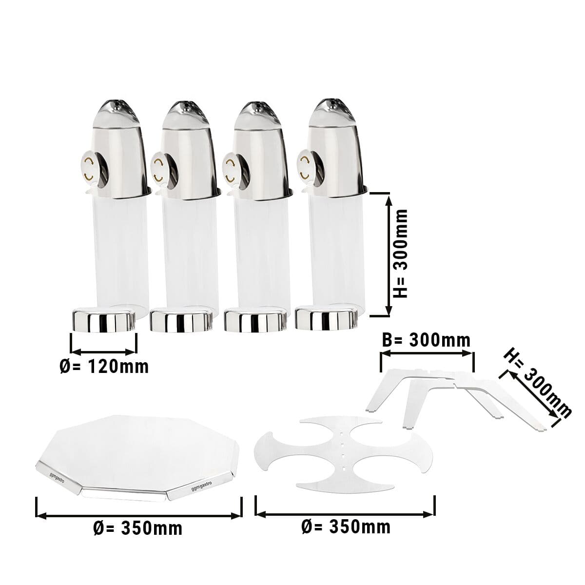 Cerealienspender - vierfach - rotierend - Ø 120mm - Silber - Drehausgabe