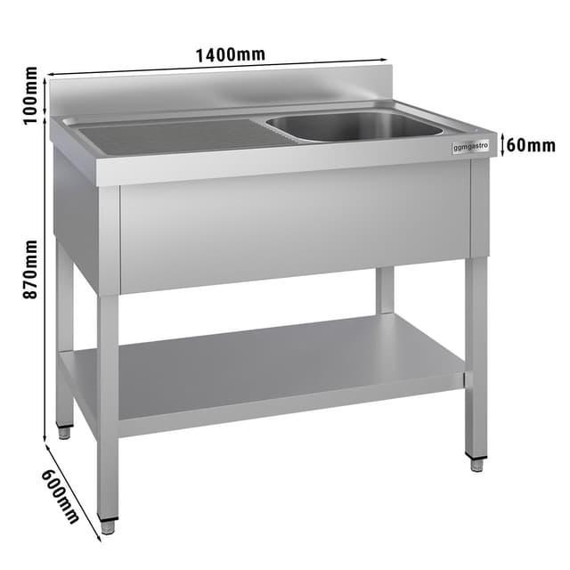 Spültisch ECO - 1400x600mm - mit Grundboden & 1 Becken rechts