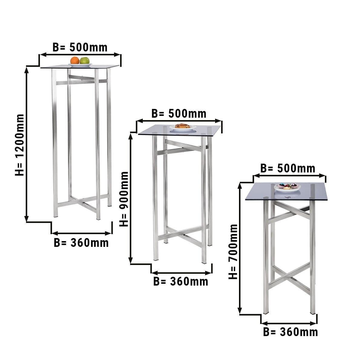 (3 Stück) Beistell-/ Couchtisch Set - klappbar Höhe: 700, 900 & 1200mm