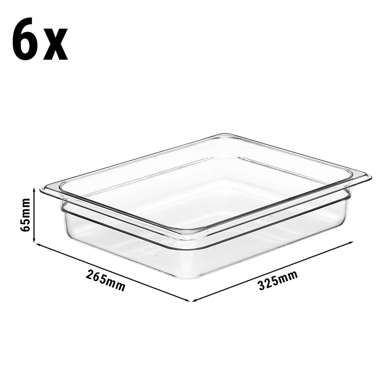 (6 Stück) CAMBRO | CAMWEAR® -  Polycarbonat GN 1/2 Behälter - Clear - Tiefe: 65mm