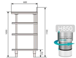 Edelstahl Bar-Arbeitstisch mit 4 Ablagen 1500x600