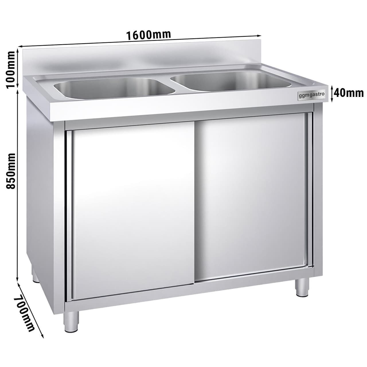 Spülschrank PREMIUM - 1600x700mm - mit 2 Becken mittig