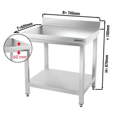 Edelstahl Arbeitstisch PREMIUM - 700x600mm - mit Grundboden & Aufkantung