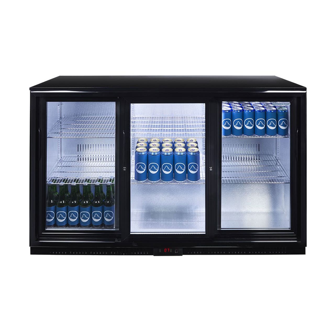 GASTRO-COOL | Barkühlschrank - 1350mm - 312 Liter - mit 3 Glasschiebetüren - Schwarz