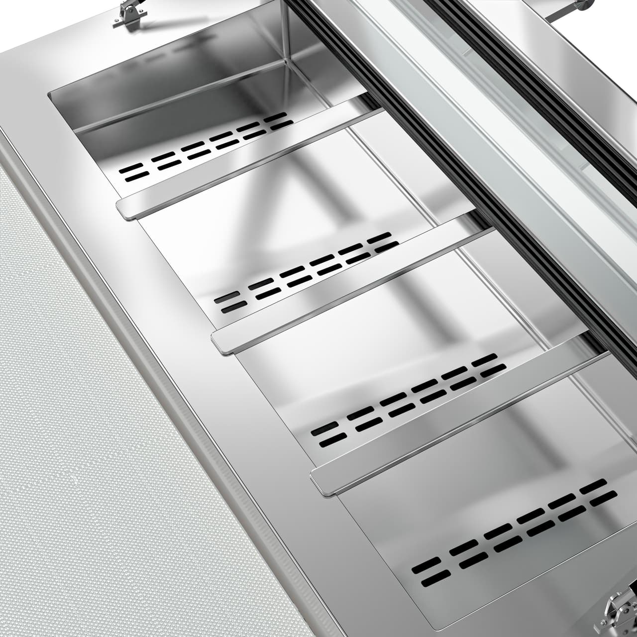 Saladette PREMIUM - 900mm - 2 Türen - mit Einlass für 4x GN 1/3 & Glasdeckel