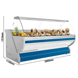 Kühltheke - 3000mm - mit Beleuchtung - Frondblende Blau