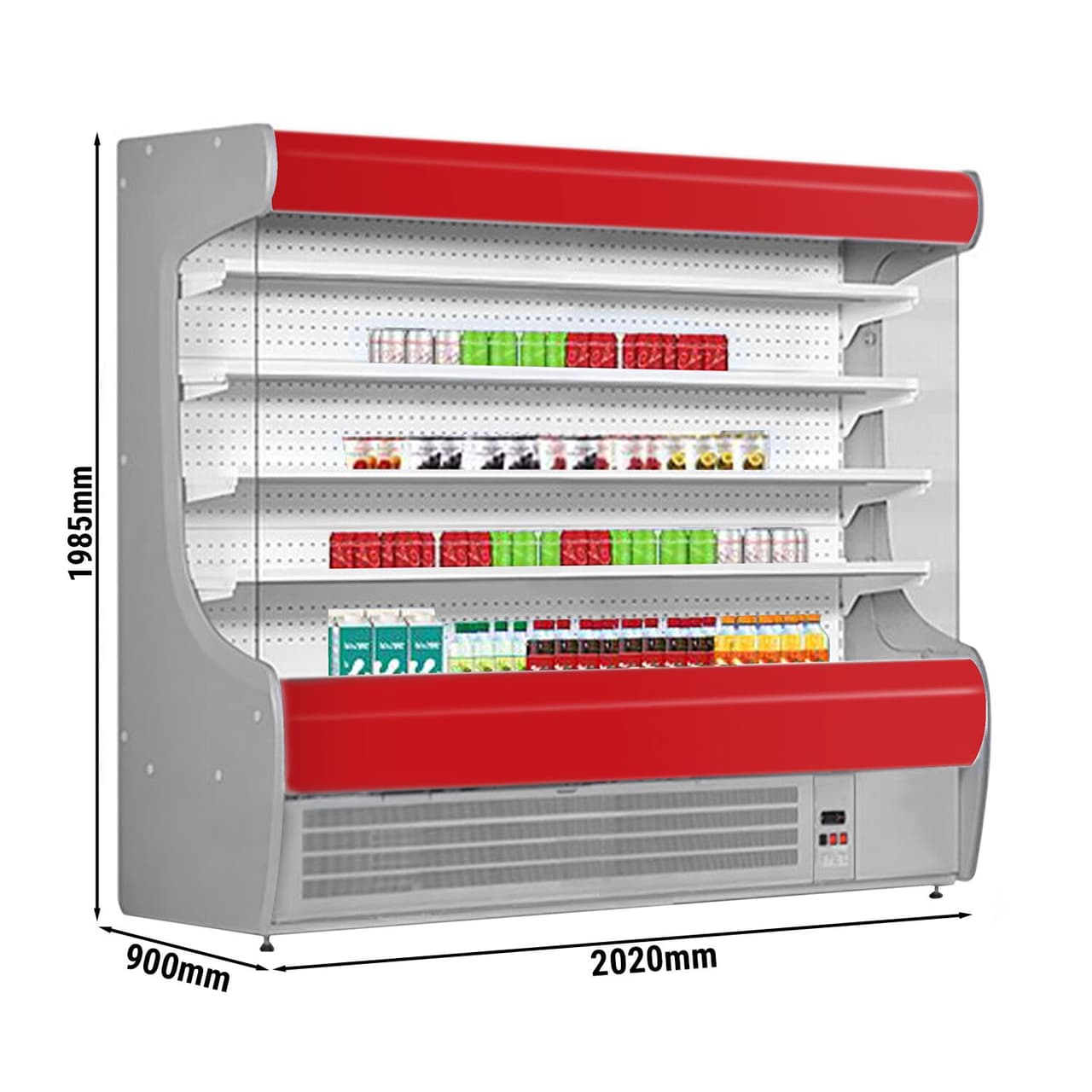 Wandkühlregal - 2020mm - mit 4 Ablagen - Frondblende Rot