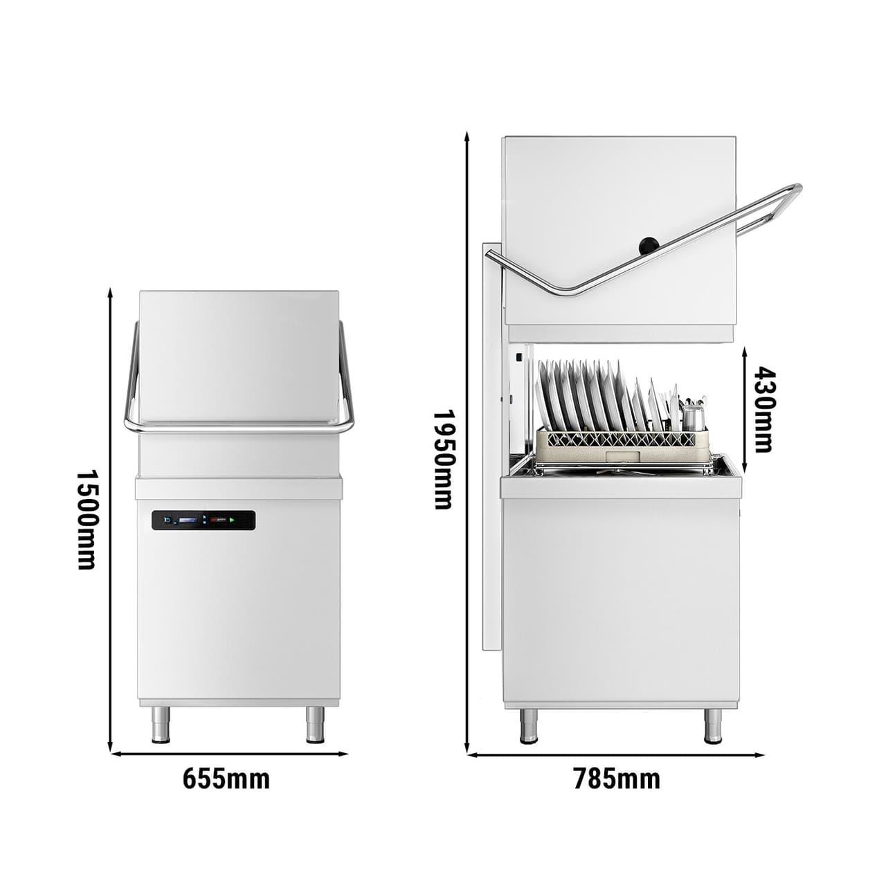 Doppelwandige Durchschubspülmaschine - 7,1 kW - inkl. Entkalker - mit Reiniger-, Klarspüler- & Laugenpumpe