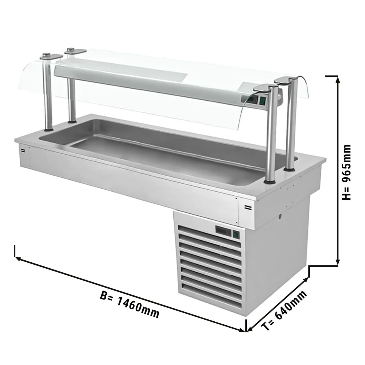 Einbau Kühlwanne - 1,5m - +2 ~ +8 °C - 4x GN 1/1 - mit Glas-Hustenschutz