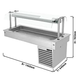 Einbau Kühlwanne - 1,5m - +2 ~ +8 °C - 4x GN 1/1 - mit Glas-Hustenschutz