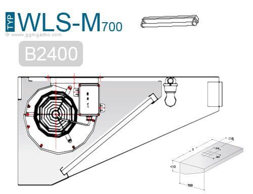 Wandhaube - 2400mm - mit Motor, Regler, Filter & Lampe