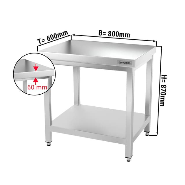 Edelstahl Arbeitstisch PREMIUM - 800x600mm - mit Grundboden ohne Aufkantung