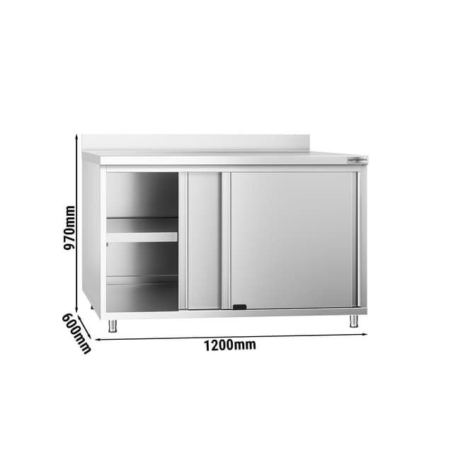 Edelstahl Arbeitsschrank PREMIUM - 1200x600mm - mit Schiebetür & Aufkantung