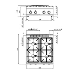 Gasherd - mit 4 Brennern - 28 kW