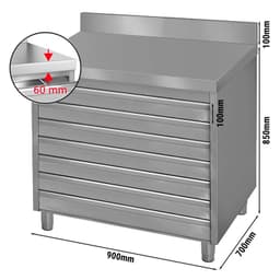 Schubladenschrank ECO mit 6 Schubladen für Pizzateigbällchen & Aufkantung - 900x700mm