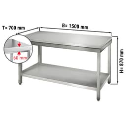 Edelstahl Arbeitstisch ECO - 1500x700mm - mit Grundboden ohne Aufkantung