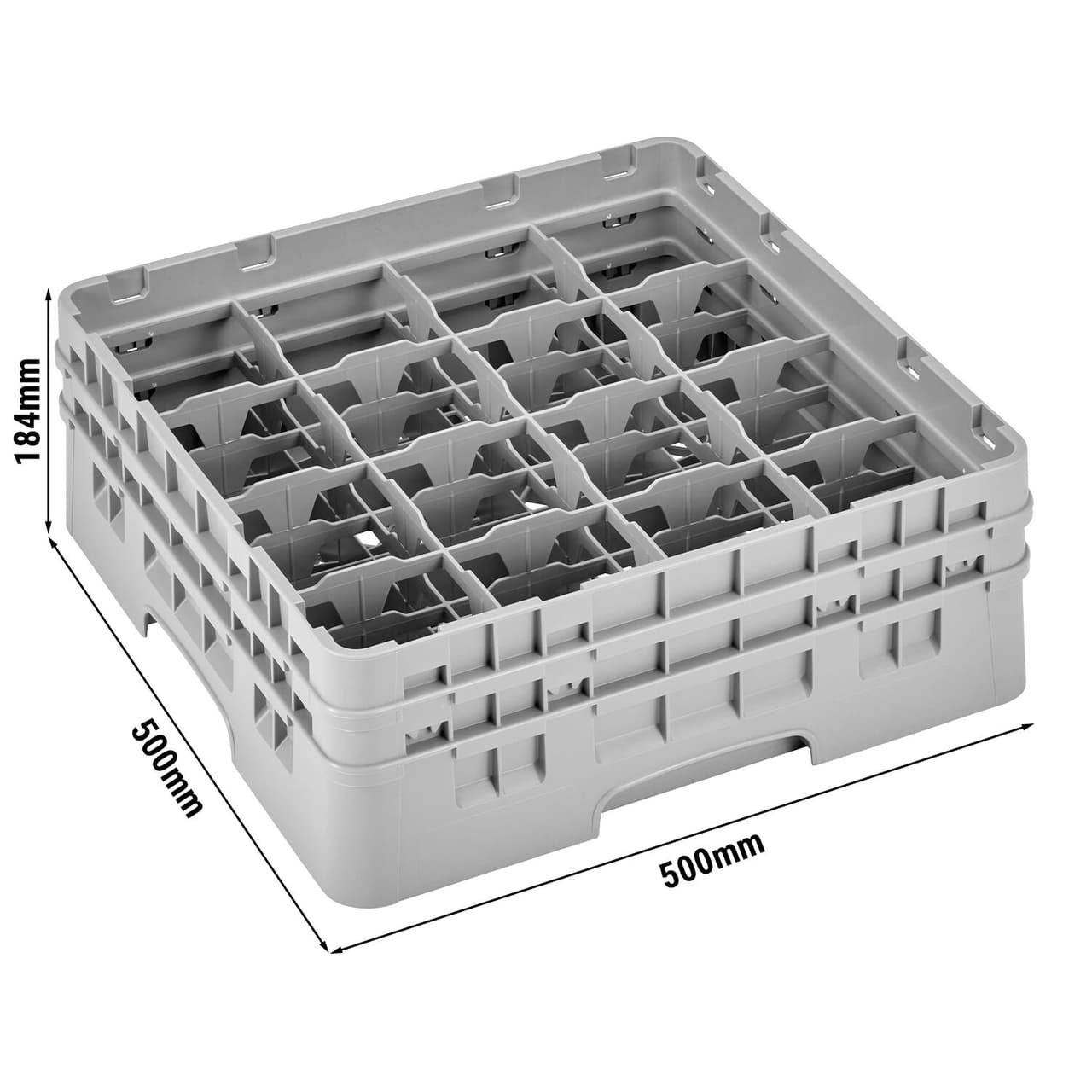 CAMBRO | CAMRACK® - Tassenspülkorb 1/1 - mit 16 Fächer - 500x500mmn - Grau