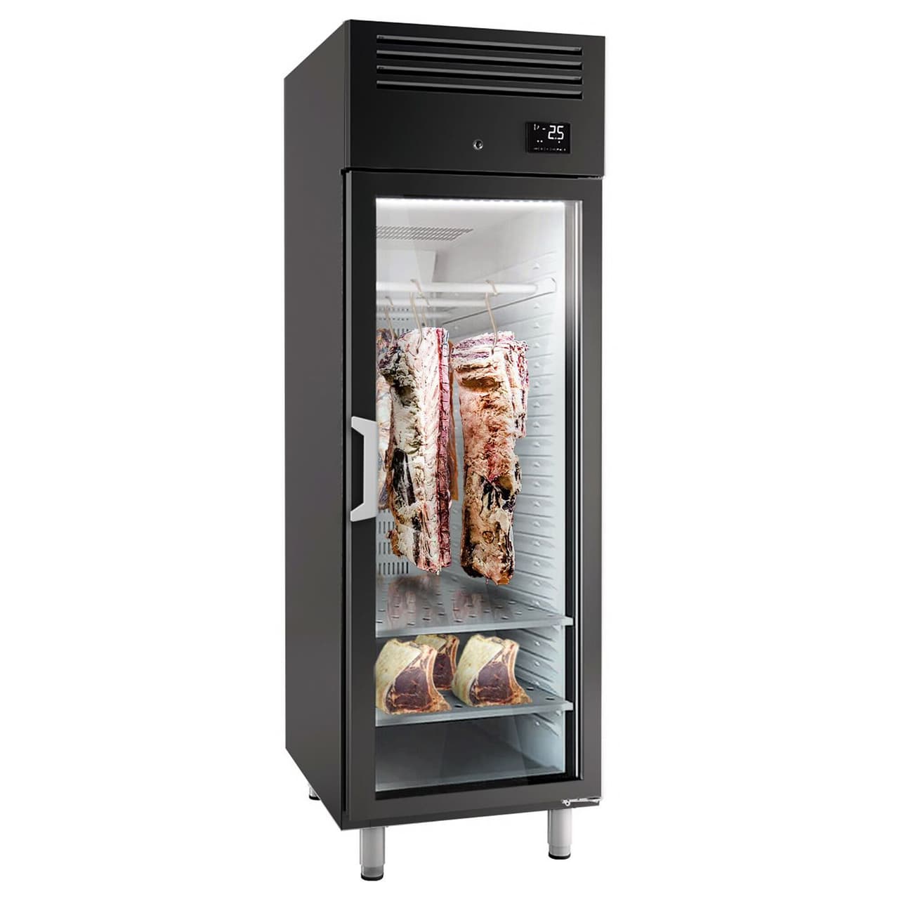 Dry Aging Fleischreifeschrank - 680mm - mit 1 Glastür - Schwarz