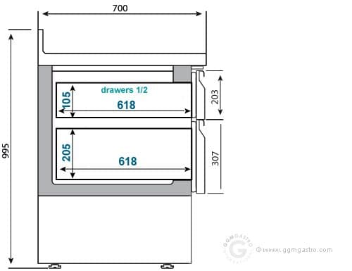 Kühltisch Premium PLUS - 980x700mm - mit 4 Schubladen & mit Aufkantung