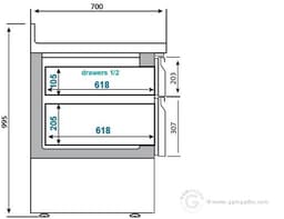 Kühltisch Premium PLUS - 980x700mm - mit 4 Schubladen & mit Aufkantung