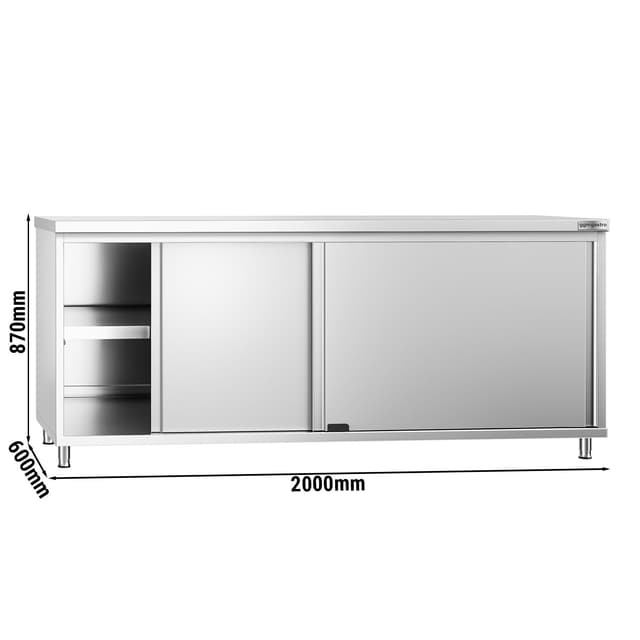 Edelstahl Arbeitsschrank PREMIUM - 2000x600mm - mit Schiebetür ohne Aufkantung